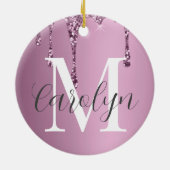 Luxe Glitter Drip Deep Roos Roze Girly Keramisch Ornament (Achterkant)