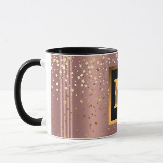 Luxe Glitter Gold Pink Stars Monogramed Mok (Links)