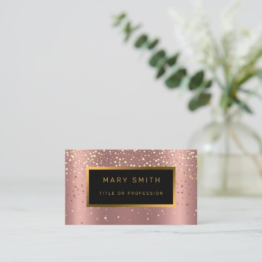 Luxe Glitter Gold Pink Stars Visitekaartje (Staand voorkant)