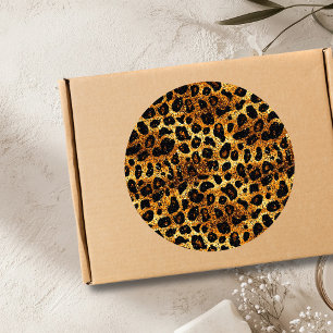 Luxe Glitter Goud Bruin Roest Luipaard Patroon Ronde Sticker