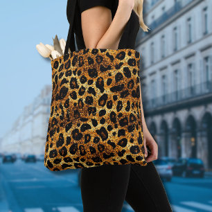 Luxe Glitter Goud Bruin Roest Luipaard Patroon Tote Bag