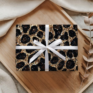 Luxe Glitter Goud Bruin Zwart Luipaard Patroon Cadeaupapier