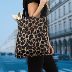 Luxe Glitter Goud Bruin Zwart Luipaard Patroon Tote Bag