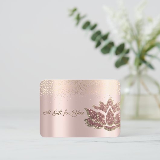 Luxe Glitter Lotus, Confetti, Roos Gold Kortingskaartje (Staand voorkant)