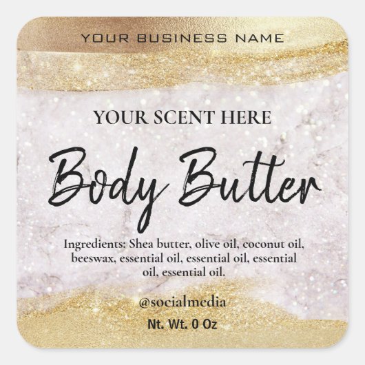 Luxe Glitter Marmer Gouden Body Butter Labels (Voorkant)