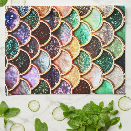 Luxe Glitter Mermaid Scales - Multicolor Theedoek (Gevouwen)