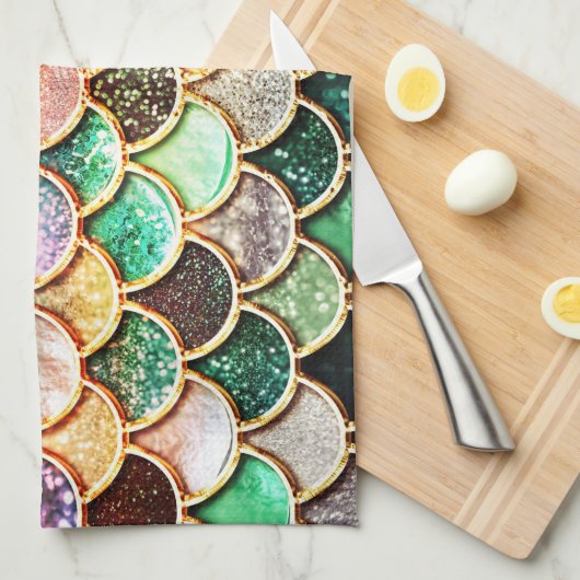 Luxe Glitter Mermaid Scales - Multicolor Theedoek (Quarter Fold)