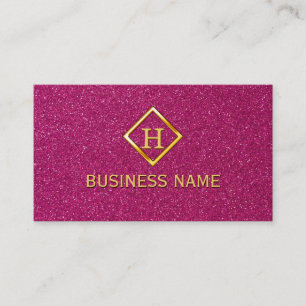 Luxe Glitter Pink Gold Monogram Visitekaartje