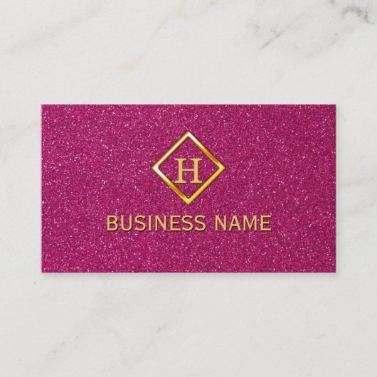 Luxe Glitter Pink Gold Monogram Visitekaartje (Voorkant)