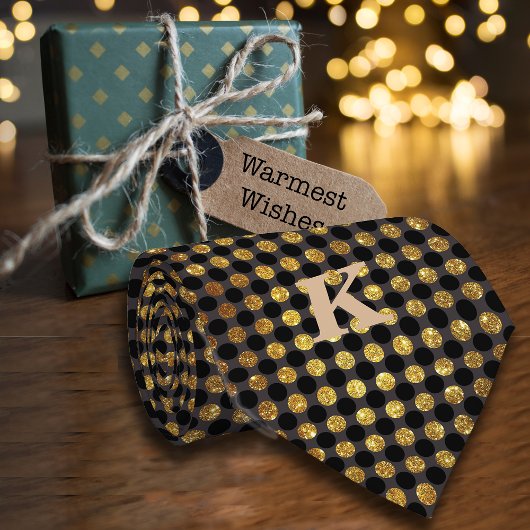 Luxe Glitter Polka Dots Personaliseren Naam Zwart Stropdas