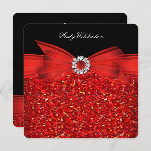 Luxe glitter Red Bow Black alle keren Kaart (Voorkant / Achterkant)