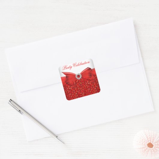 Luxe Glitter Red Bow Sticker (Envelop)