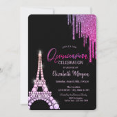 Luxe Glitter-rillingen Eiffeltoren Quinceañera Kaart (Voorkant)