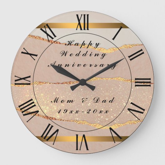 Luxe Glitter Roos Gold aanpassen Grote Klok (Voorkant)