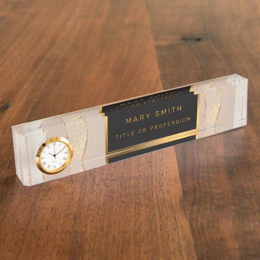 Luxe Glitter Roos Gold Naambordje (Zijkant)