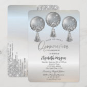 Luxe Glitter-schijven ballonnen Silver Quinceañera Kaart (Voorkant / Achterkant)