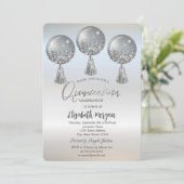 Luxe Glitter-schijven ballonnen Silver Quinceañera Kaart (Staand voorkant)
