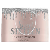 Luxe Glitter Silver Drips Roos Gold Sweet 16 Groot Cadeauzakje (Achterkant)