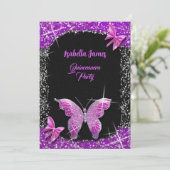 luxe glitter zwart roze paarse vlinder elegant kaart (Staand voorkant)