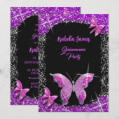 luxe glitter zwart roze paarse vlinder elegant kaart (Voorkant / Achterkant)