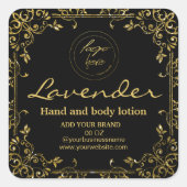 Luxe glittergoud en zwarte ingrediënten vierkante sticker (Voorkant)