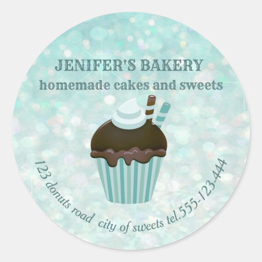 Luxe glittery homemade cupcakes en snoepjes ronde sticker (Voorkant)