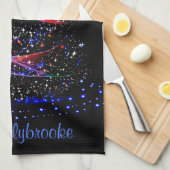 Luxe Glittery Navy Xmas Tree Naam Keuken Handdoeke Theedoek (Quarter Fold)