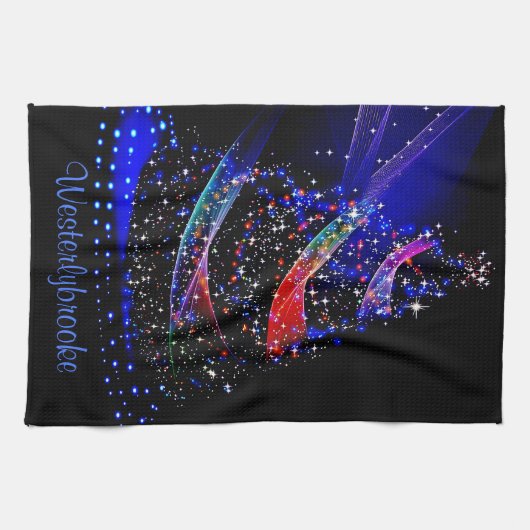 Luxe Glittery Navy Xmas Tree Naam Keuken Handdoeke Theedoek (Horizontaal)