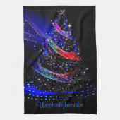 Luxe Glittery Navy Xmas Tree Naam Keuken Handdoeke Theedoek (Verticaal)