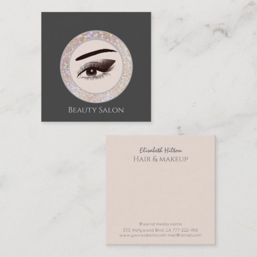 Luxe glittery sparkle Cirkle lijst make-up eye Vierkante Visitekaartje (Voorkant / Achterkant)