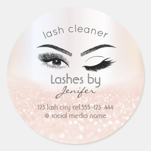 Luxe glittery wink lash-uitbreidingsschoner ronde sticker (Voorkant)