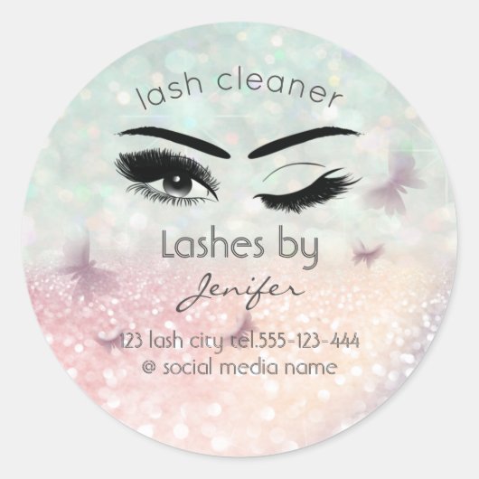 Luxe glittery wink lash-uitbreidingsschoner ronde sticker (Voorkant)