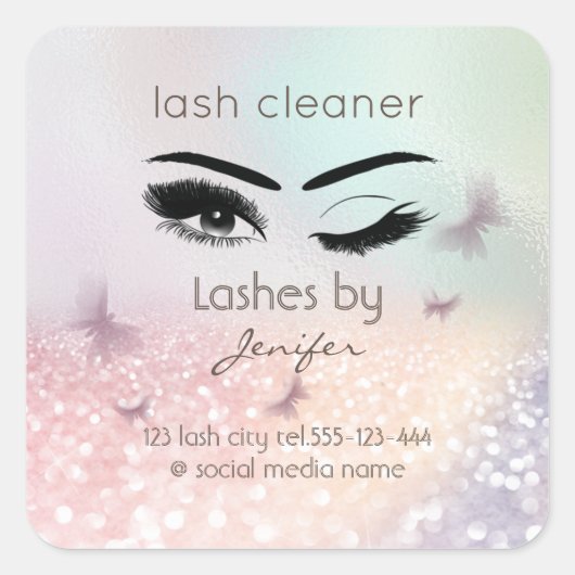 Luxe glittery wink lash-uitbreidingsschoner vierkante sticker (Voorkant)