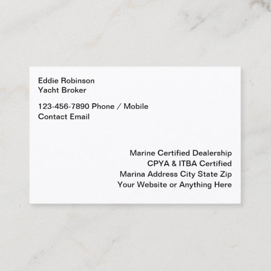 Luxe Glossy Yacht Brokerage Visitekaartjes (Achterkant)