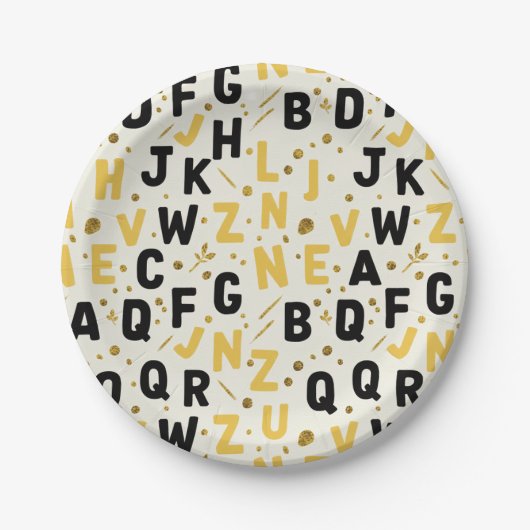 Luxe Gold and Black Alphabet Papieren Bordje (Voorkant)