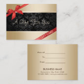 Luxe Gold Background Red Ribbon Cadeaubon Kortingskaartje (Voorkant / Achterkant)
