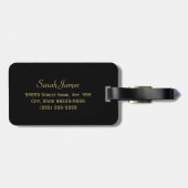 Luxe Gold Black Floral Damask Pink Bow en Name Bagagelabel (Achterkant horizontaal)