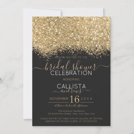 Luxe Gold Black Glitter Confetti Vrijgezellenfeest Kaart (Voorkant)
