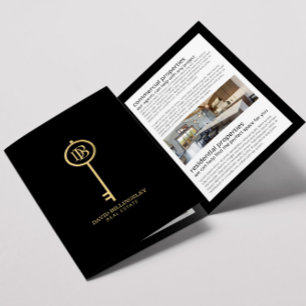 Luxe Gold/Black Skeleton Key Real Estate Brochure Drieluik Kaart