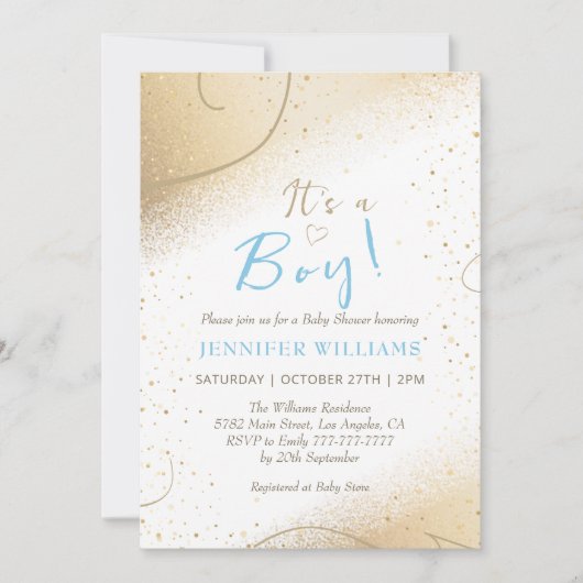 Luxe Gold & Blue Boy Baby shower Invitation Kaart (Voorkant)
