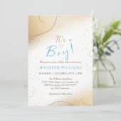 Luxe Gold & Blue Boy Baby shower Invitation Kaart (Staand voorkant)