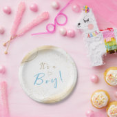 Luxe Gold & Blue Boy Baby shower Papieren Bordje (Feest)