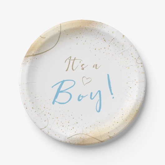 Luxe Gold & Blue Boy Baby shower Papieren Bordje (Voorkant)