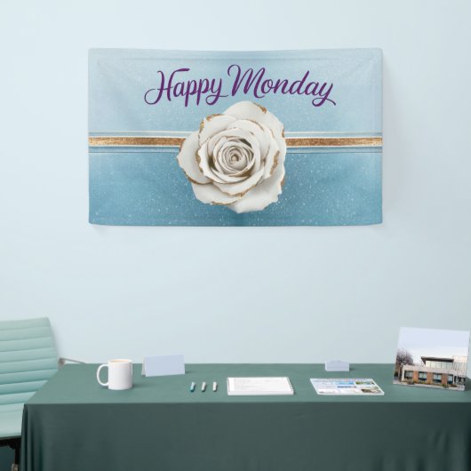 Luxe Gold Blue Glitter Happy Monday Banner (Beurs)