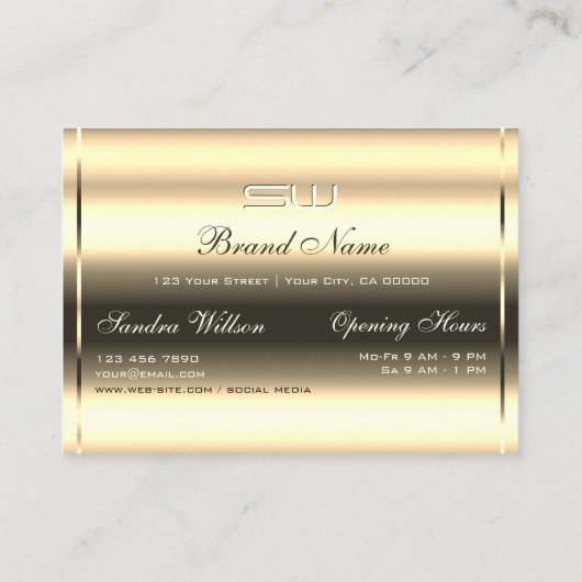 Luxe Gold Blue Pearl Glitter en 3D Initialen Visitekaartje (Achterkant)