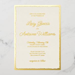 Luxe Gold Bold Edge Ecru bruiloft uitnodiging