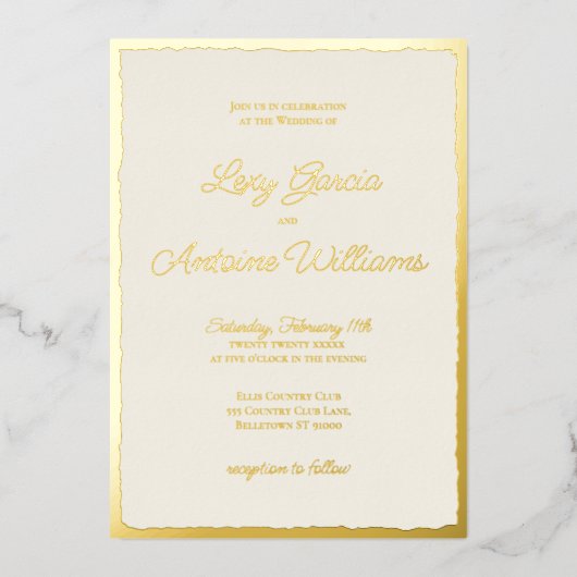 Luxe Gold Bold Edge Ecru bruiloft uitnodiging (Voorkant)