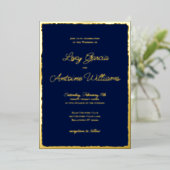 Luxe Gold Bold Edge Navy Blue bruiloft uitnodiging (Staand Voorkant)