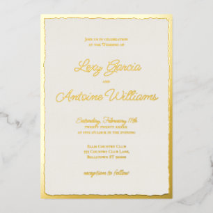 Luxe Gold Bold Edge Off White bruiloft uitnodiging