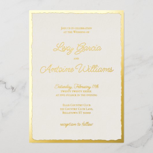 Luxe Gold Bold Edge Off White bruiloft uitnodiging (Voorkant)